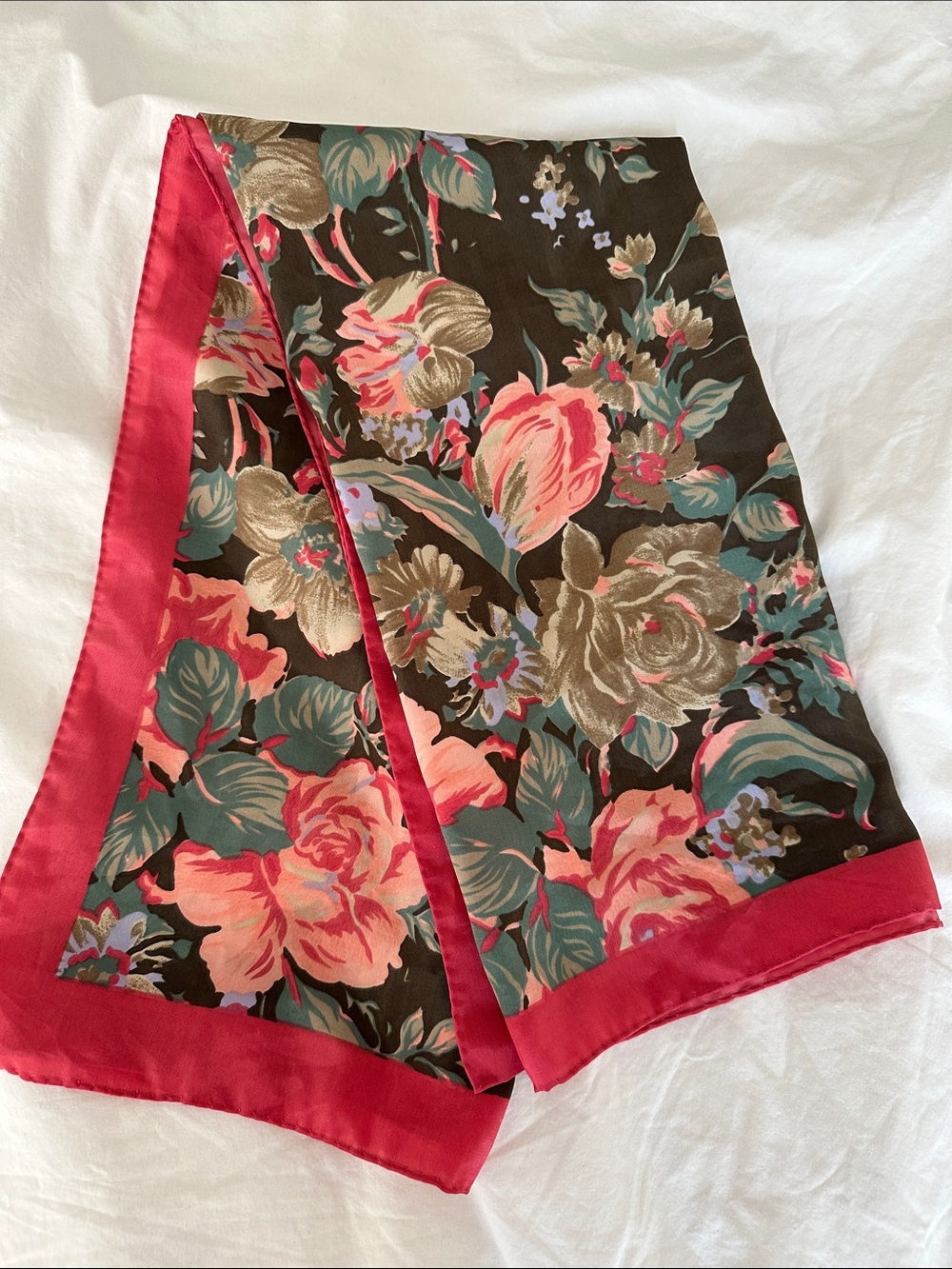 30x31” Vintage English country garden satin square scarf purse accessory‎